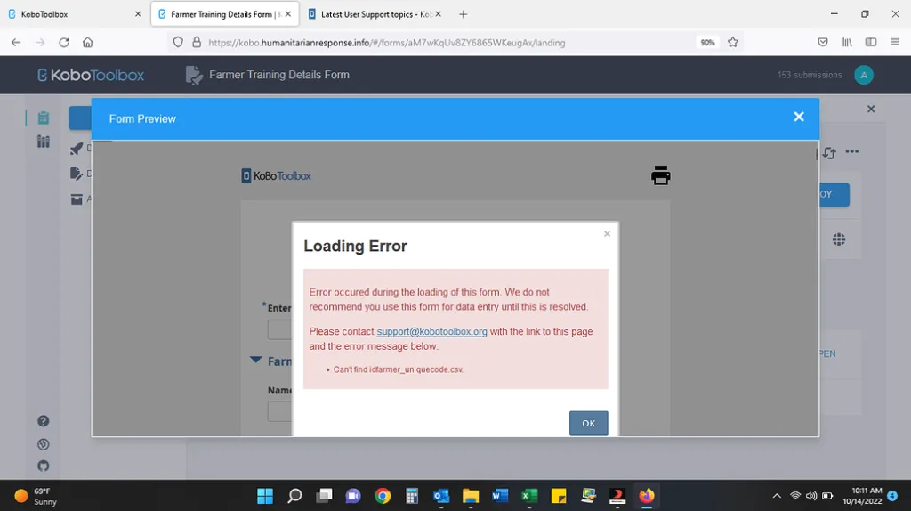 Loading error issues in kobotool box