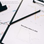 Clipboard with stock market charts and graphs representing financial data analysis.