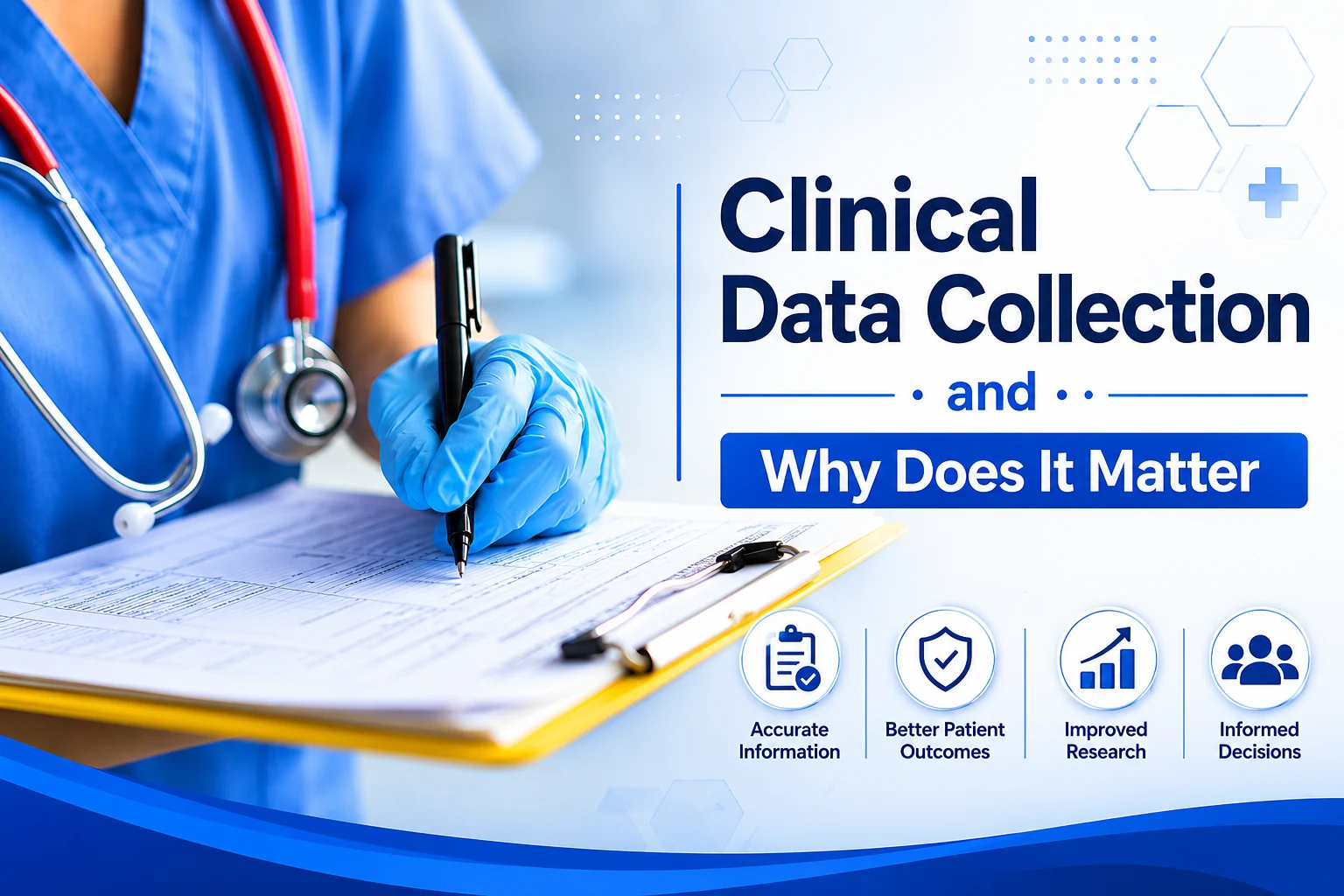 Healthcare professional recording clinical data on a patient form in a medical research setting