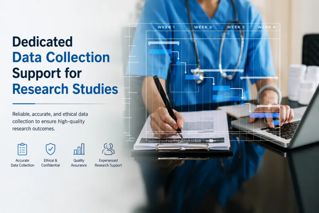 Healthcare professional managing research documentation and clinical data collection support