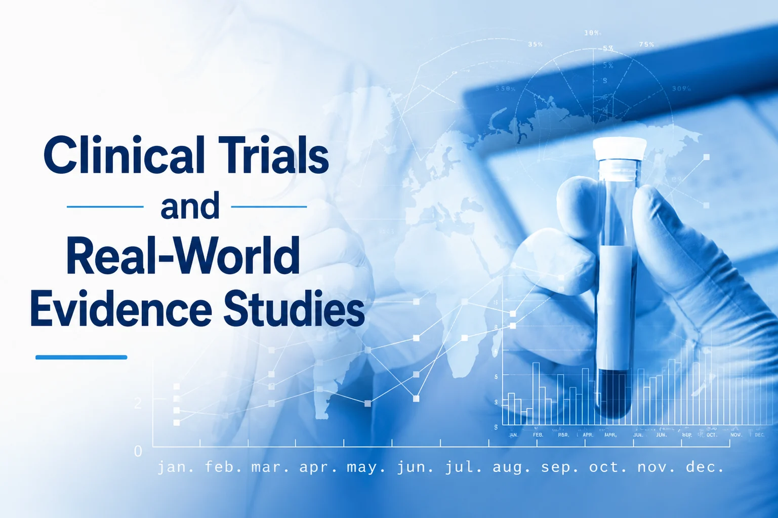 Medical professional analyzing clinical trial data and real-world evidence studies in a digital healthcare research environment