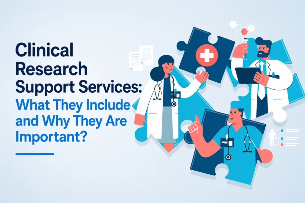Healthcare professionals collaborating on clinical research support services and medical study coordination