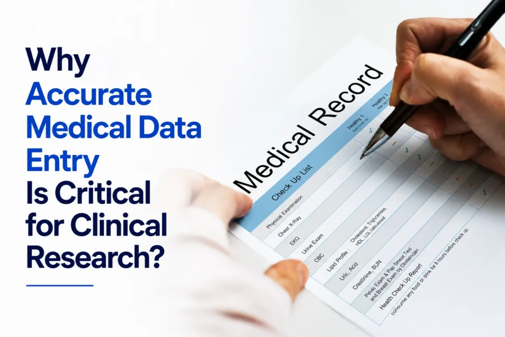 Healthcare professional completing accurate medical data entry and clinical documentation for research studies
