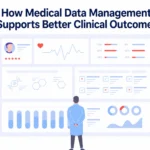 Medical professional reviewing healthcare data dashboards and analytics for improved clinical outcomes