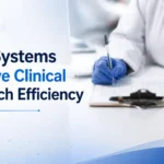 Healthcare professional using clinical data systems to improve research efficiency in a laboratory environment