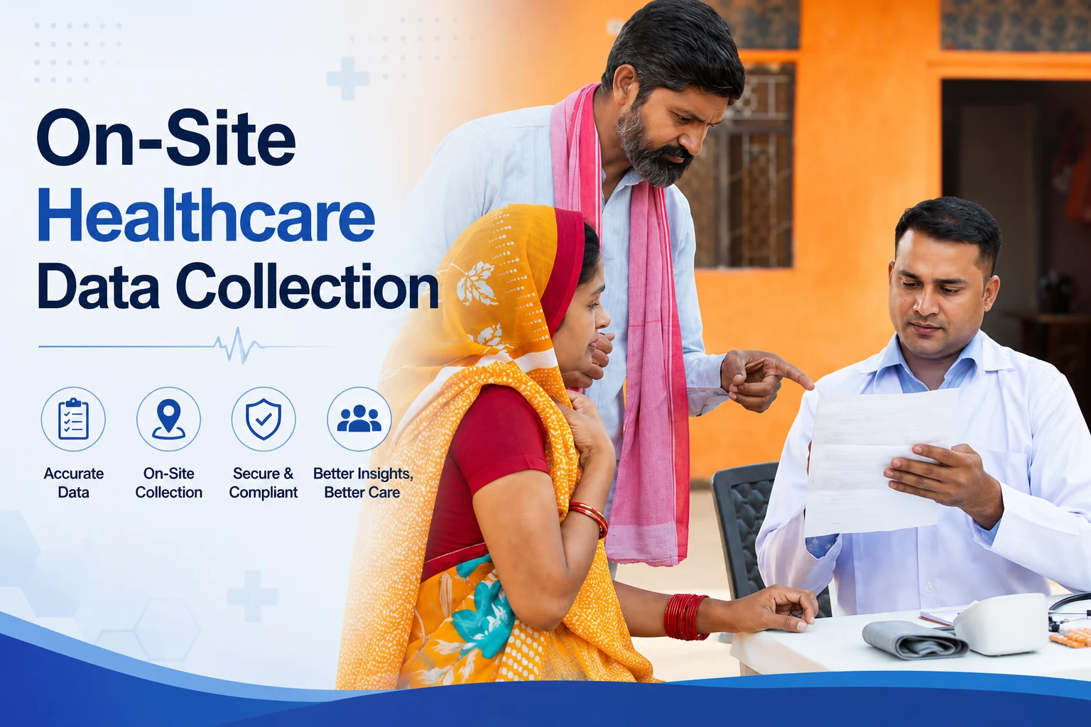 Healthcare professional collecting patient information during an on-site healthcare data collection visit in a community setting