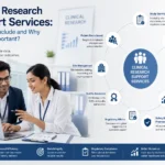 Clinical research professionals managing support services and study operations in a modern healthcare office