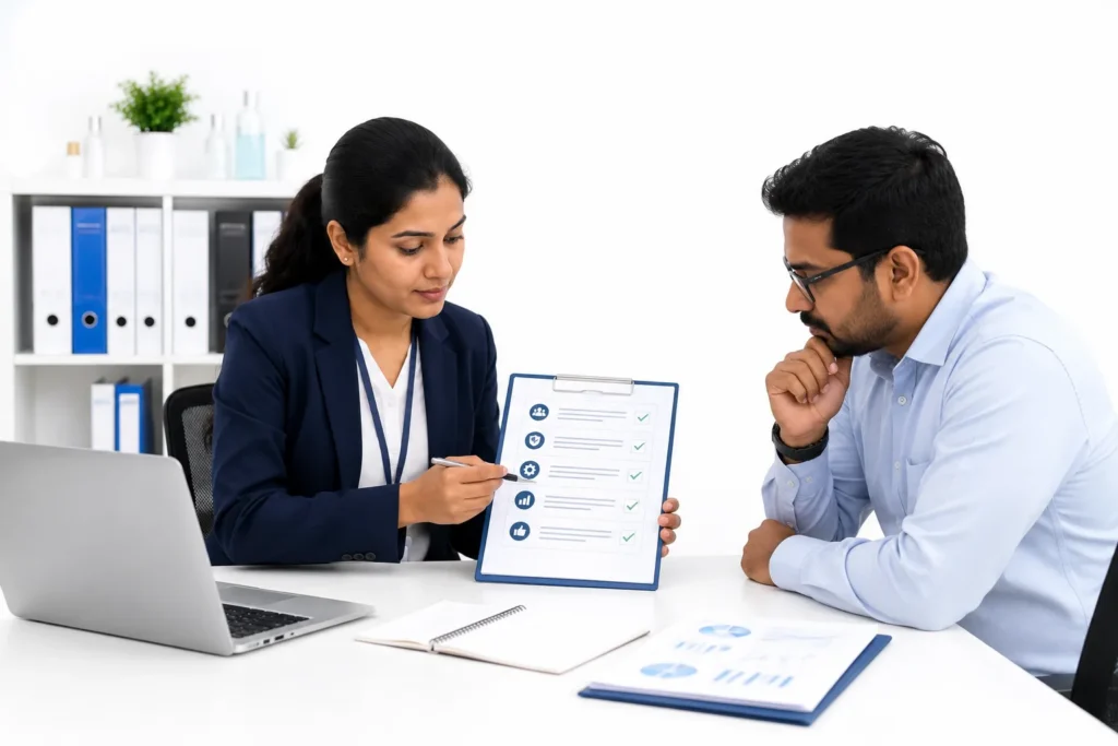 Professional consultation between healthcare and clinical research professionals discussing agency selection